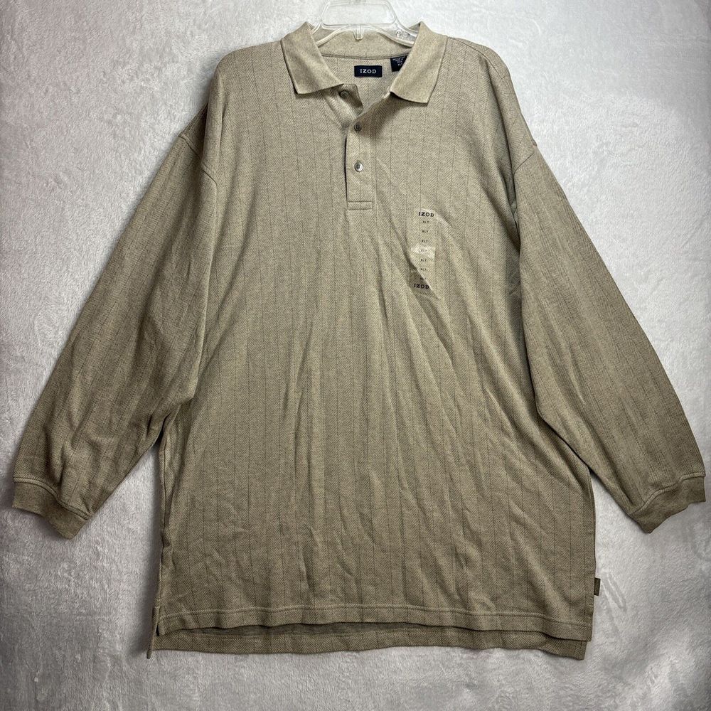 IZOD Beige Vertical Stripes Long Sleeve Shirt XLT